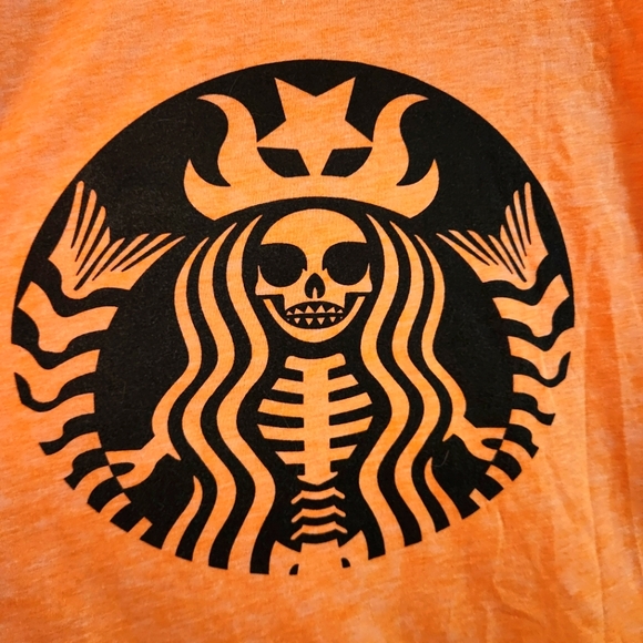 Halloween Starbucks Mermaid Skeleton Orange Graphic Croptop T-Shirt XL - Picture 3 of 3
